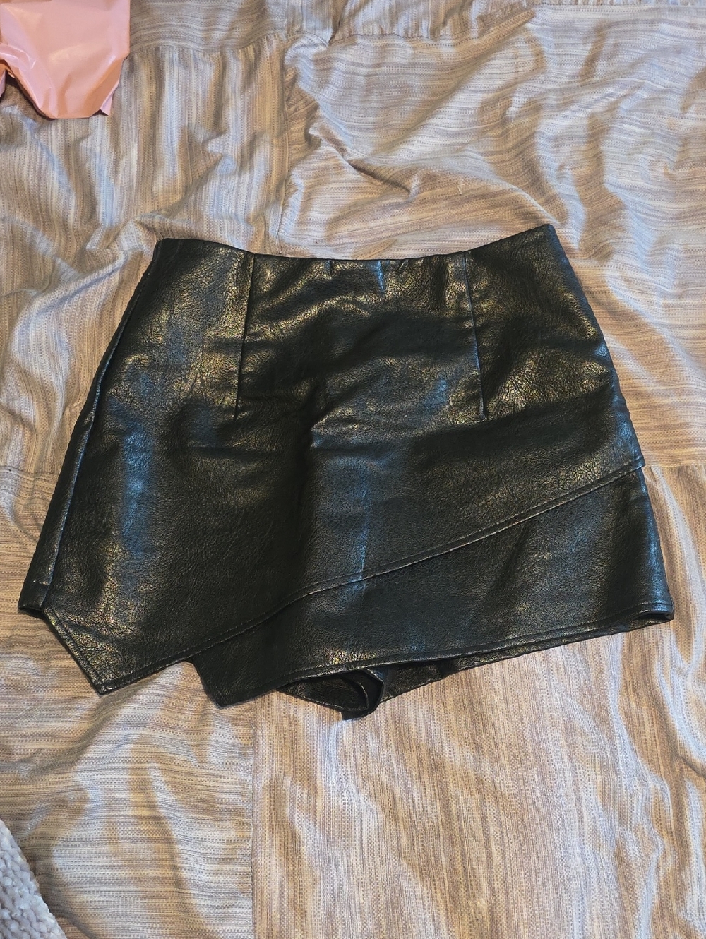 Lulu's Black Faux Leather Skort with Asymmetrical Overlay